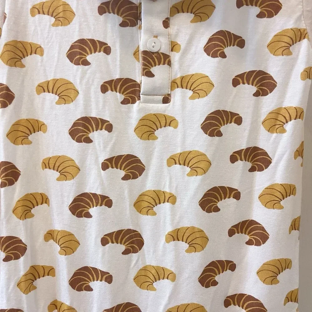 Kickee Pants Natural Croissants Polo Romper Bamboo Boys Size 18-24 Months